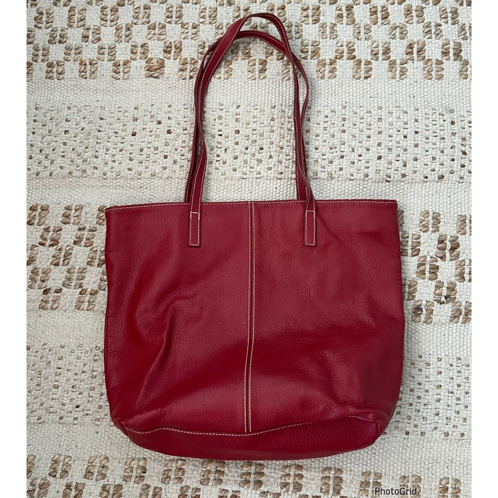 Vintage Lillian Vernon Red Leather Tote Bag Purse